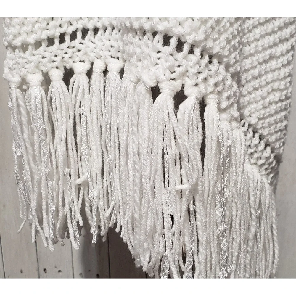 NEW White Metallic‎ Shawl Womens Shimmer Boho Fairy Wedding Cocktail Glam Fringe